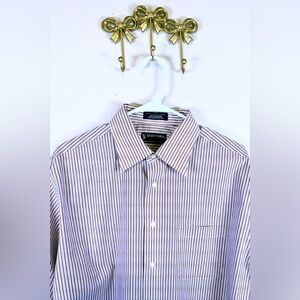 Stafford The everyday shirt Men's Pinstripe Dress Shirt - Brown, Ivory, & Red.